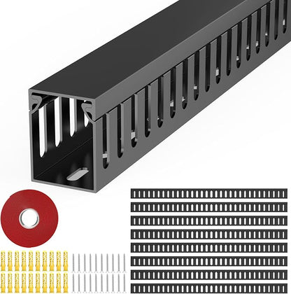 Open Slot Wiring Raceway Cable Duct, 123in Cable Management Channel Cord Track,Desk Wire Channel, Under Desk Cable Management to Hide Cables, Wires for Computers (Black, 1.18" Hx1.57"W, 15.4''L(8 Pc))