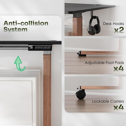 Monomi Electric Standing Desk 55x24 Inches, Height Adjustable Desk with Memory Preset, 4 Locking Casters & Headphone Hook, Anti-Collision, Two-Piece Ergonomic Computer Desk for Home Office, Black