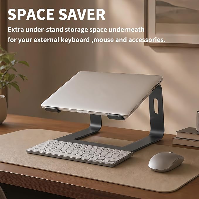 Orionstar Ergonomic Laptop Stand, Premium 5mm Aluminum Riser for 10-15.6 Inch Notebook Computer, Tool-Free Detachable Elevator Holder for Desk Office, Sturdy Riser for Eye-Level Neck Relief, Black