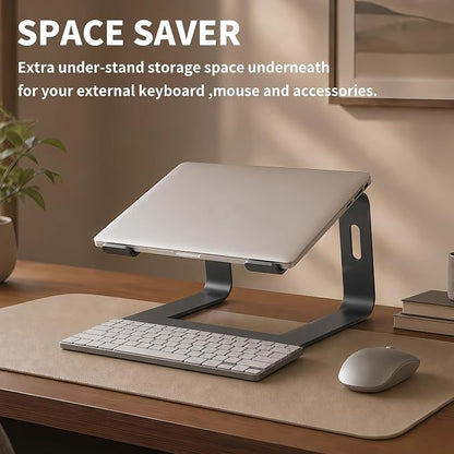 Orionstar Ergonomic Laptop Stand, Premium 5mm Aluminum Riser for 10-15.6 Inch Notebook Computer, Tool-Free Detachable Elevator Holder for Desk Office, Sturdy Riser for Eye-Level Neck Relief, Black
