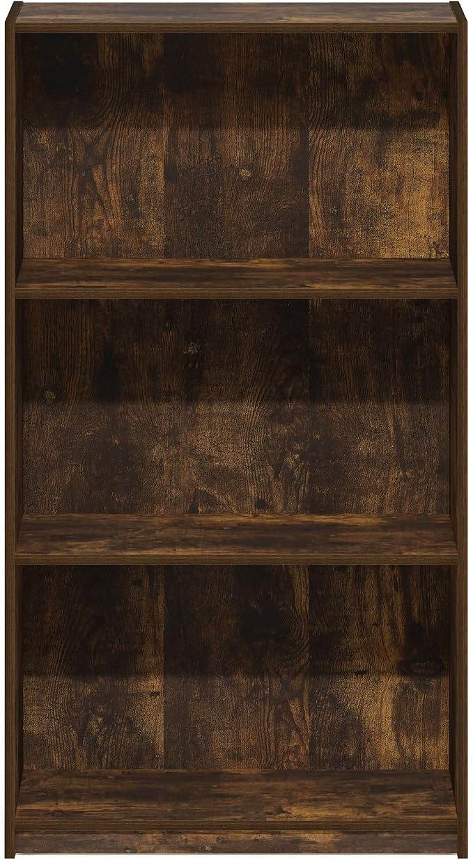 Furinno Basic Book Shelf, 3-Tier Modern Bookshelf, Bookcase with Open Shelves, 9.3 x 21.8 x 39.5, for Living Room, Bedroom, Home Office, Amber Pine