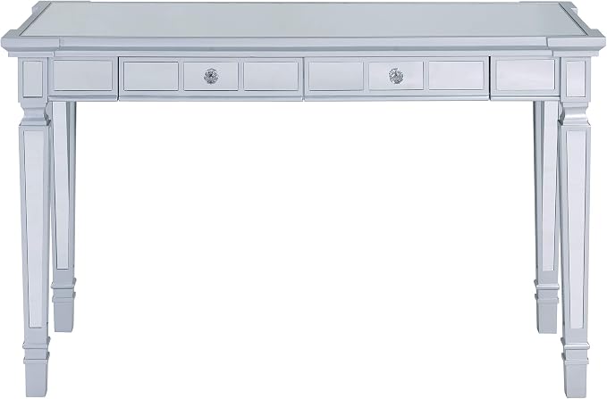 SEI Furniture Glenview Glam Mirrored Writing Desk w/ Drawers, Matte Silver