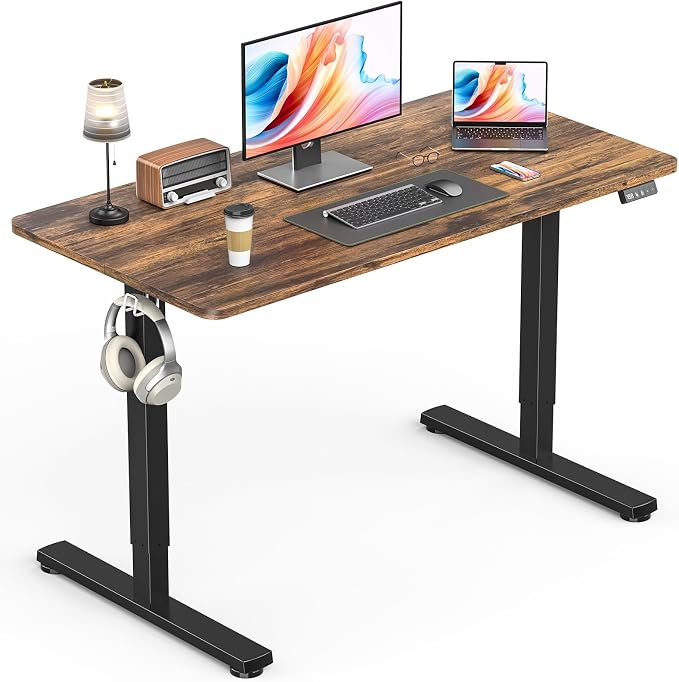 Standing Desk, Height Adjustable Electric Stand up Desk, 40 x 24 Inches Sit Stand Home Office Desk with Splice Board, Black Frame/Rustic Brown Top