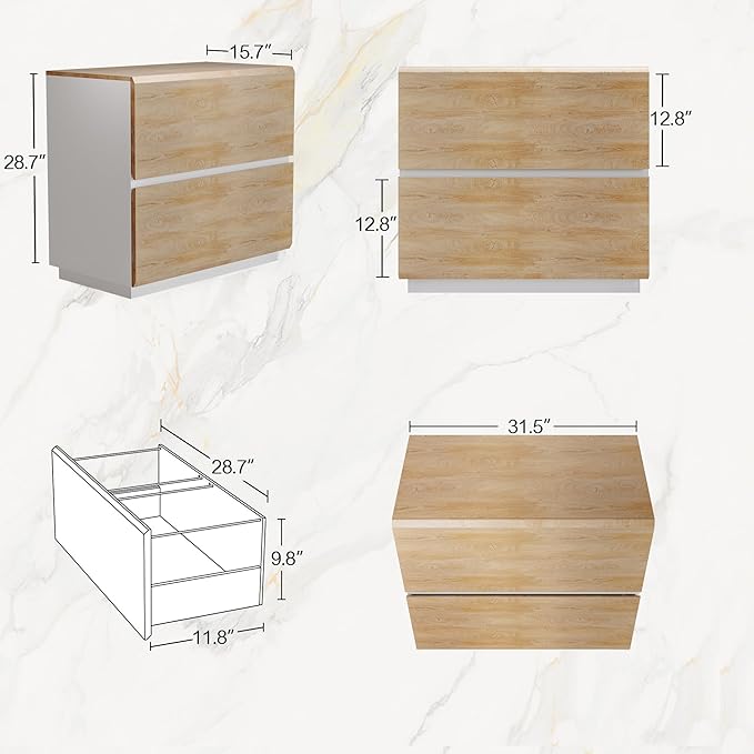 ModernMate 2 Drawer Lateral File Cabinet, 31W*28H Wood Filing Cabinet with Anti-tilt Mechanism, Home Office Storage Filing for Letter, A4 & Legal Size, Light Walnut