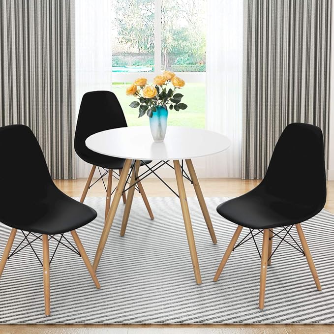 Giantex Dining Chairs Set of 2 Black, Pre Assembled Mid Century Modern Dining Chairs with Wood Legs, Armless Kitchen Chairs, Plastic Dining Side Chair for Dining Room, Kitchen, Living Room