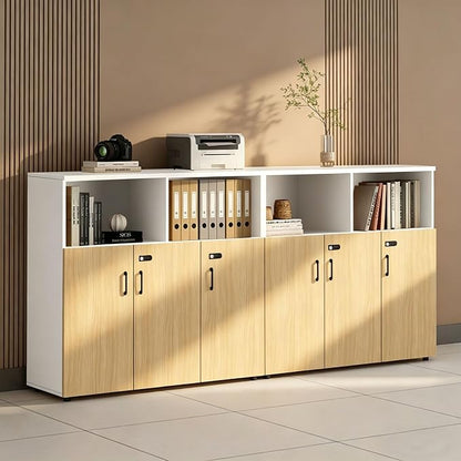 File Cabinet with Password Lock, Wood Lateral Filing Cabinet for Letter/A4 Files, 3 Drawer with Door, Printer Stand with Open Shelves for Home Office