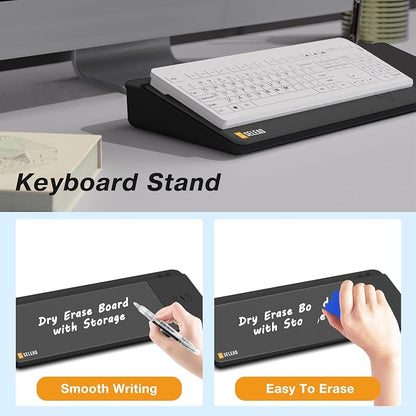 SELEAD Desktop Glass Whiteboard with Wireless Charger Station, Dry Erase Board Computer Pad Keyboard Stand with Organizer Drawer for Home, School, Office Desk Accessories, Black