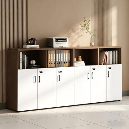 File Cabinet with Password Lock, Wood Lateral Filing Cabinet for Letter/A4 Files, 3 Drawer with Door, Printer Stand with Open Shelves for Home Office