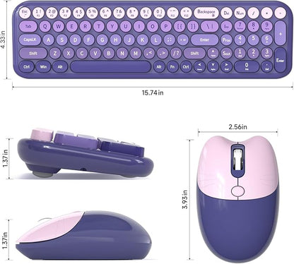 MOFII Wireless Keyboard and Mouse Combo, Compact Small Keyboard with Large Print, 2.4GHz Retro Typewriter Keyboard, Quiet Click Mouse for PC, Laptop, Desktop, Windows (Purple Gradient)