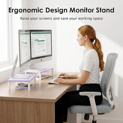 ECOLOVI Wood Computer Laptop Monitor Stand Riser, 4-Height Adjustable Desk Organizer and Accessories, Workspace Office Desk Decor & Accessories for Women, Purple