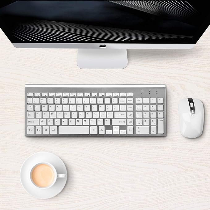 cimetech Wireless Keyboard and Mouse Combo, Compact Silent Ergonomic Scissor Switch Keyboard and Optical Mouse Set, 2.4G Lag-Free Cordless Keyboard Mice for Computer, Mac, Laptop, PC, Windows - Silver