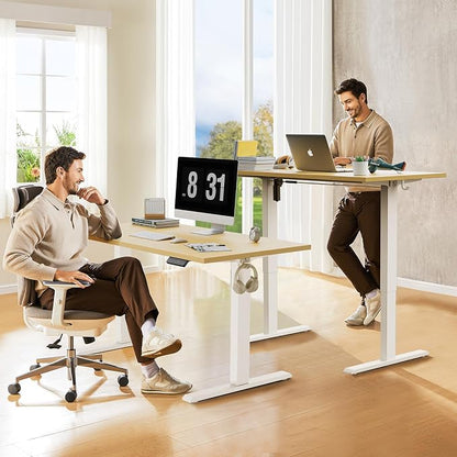 WALKINGDESK 48x24 Inches Whole Piece Electric Standing Desk, Seamless One Piece Height Adjustable Sit to Stand up Desk for Home Office, Ergonomic Computer Workstation, Oak