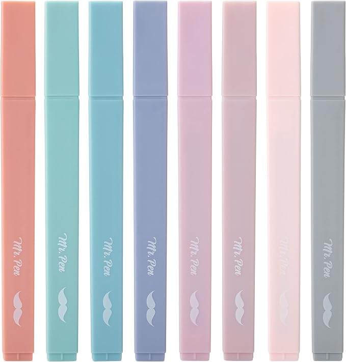 Mr. Pen- Aesthetic Highlighters No Bleed, 8 Pack, Earthy Colors, Chisel Tip | Cute Highlighters Assorted Colors for Journaling, Highlighting, Underlining, Fast Dry, Back to School Supplies