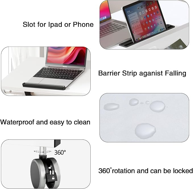 Mobile Laptop Sit-Stand Desk, soges Height Adjustable Standing Tiltable Top Desk, 31.5 inch Stand Up Computer Desk for Home Office, Small Rolling Desk for Small Space, White