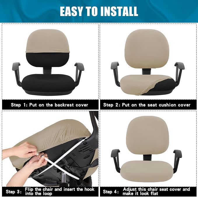 Smiry Stretch Printed Office Computer Chair Covers, Universal Washable Removable Desk Rotating Chair Slipcovers Protector, Seat + Backrest Cover - Taupe