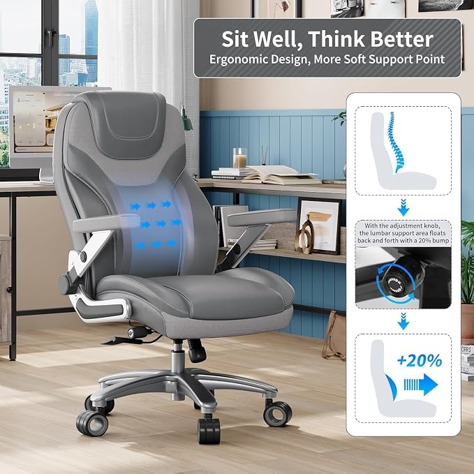 Big and Tall Office Chair with 5D Arms, Fabric & PU Leather Heavy Duty Desk Chair, Adjustable Lumbar Support & Height, Tilt Function, High Back Ergonomic Executive Computer Chair