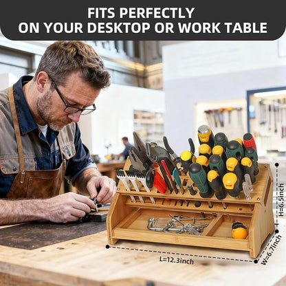 Bamboo Screwdriver Organizer - Tool Storage Organizer Workbench Desktop Rack - Hand Piler Tools Storage Holder -Standard Size