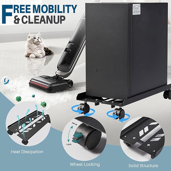 Adjustable Large Computer Tower Stand 7.9 to 10.2 inch Wide, Mobile PC Stand for Most Desktop Towers, Steel CPU Stand with Locking Caster Wheels, Gaming PC Holder,PC Cart