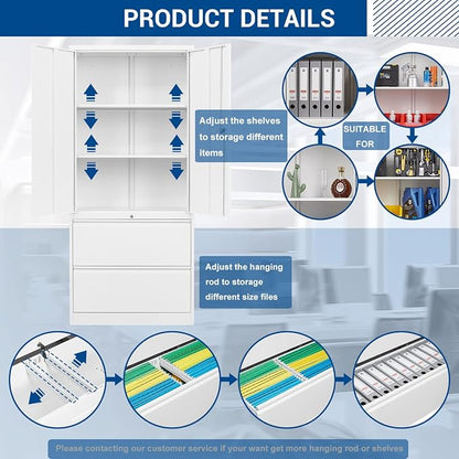 Fesbos Metal Steel Cabinets with 2 Lockable Lateral File Cabinets and Doors, Steel Metal Filing Lockers for Home Office Hanging Files Letter/Legal/F4/A4 Size