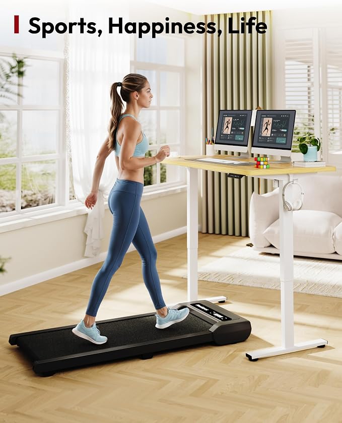 SANODESK Electric Standing Desk 48 x 30 Inches Whole-Piece Desktop Height Adjustable Stand Up Desk w/6-Button Controller Ergonomic Computer Desk for Home Office, White Frame + Natural Tabletop