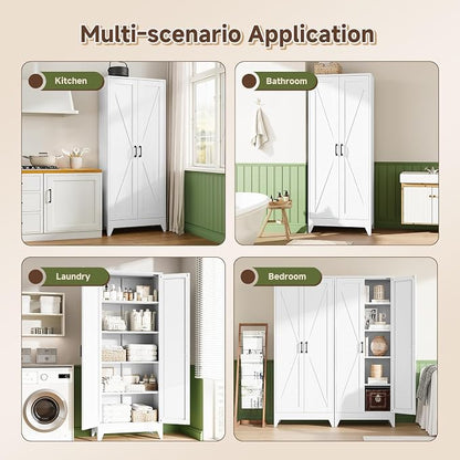 Letaya 75" H Metal Storage Cabinet with 2 Doors and 4 Shelves,Tall Kitchen Pantry Cabinets,Farmhouse Utility Pantry Organizers for Cupboard/Dining/Bathroom/Home Office/Garage,White