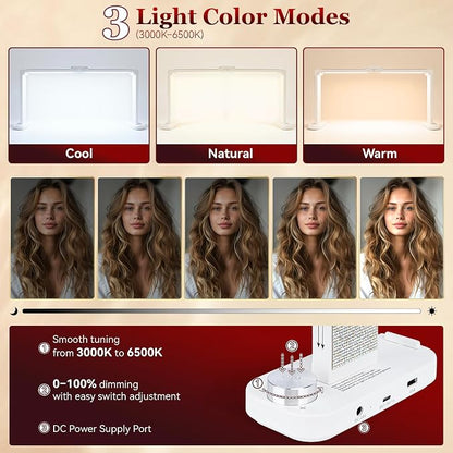 34in Nail Light for Desk Foldable Large Half Moon Lamp Suitable for Nail Tech Beauty Manicure Eyelash Extension Tattoo Eyebrows Crafts Stepless Brightness with 3 Color Modes Infinitely Knob