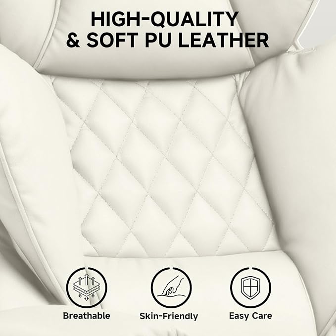 COMHOMA Big and Tall Office Chair, High Back Leather Gaming Chair with Footrest, Executive Ergonomic Office Chairs with Pocket Spring Lumbar Support and with Outward Fixed Soft Armrests