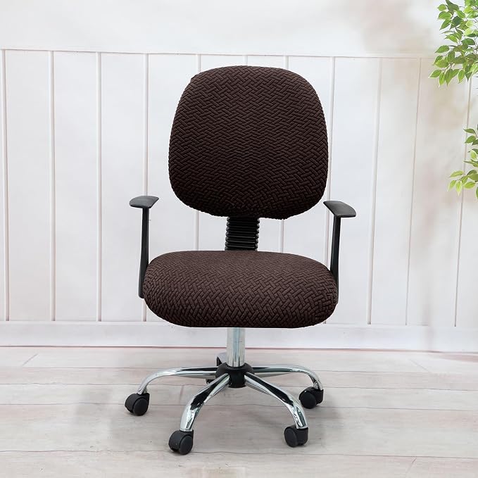 MIFXIN Computer Office Chair Cover Stretch Elastic Slipcover 2 Piece Stretchy Jacquard Washable Computer Chair Covers Furniture Protector for Office Home, NO Chair Only Covers (Coffee)