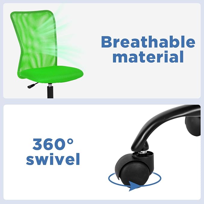 FDW Home Office Chair Mid Back Mesh Desk Chair Armless Computer Ergonomic Task Rolling Swivel Chair Back Support Adjustable Modern with Lumbar Support,Green