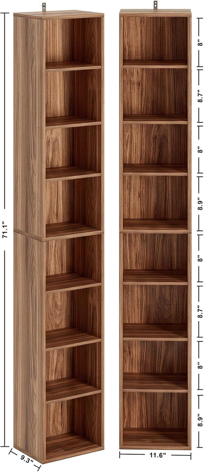 IRONCK Tall Narrow Bookshelf 8 Tiers 71in Set of 2, Compact Corner Bookcase, Easy to Match for Living Room, Office, Study, Bedroom