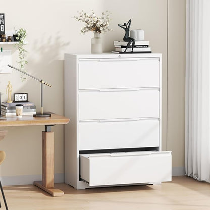 Lateral File Cabinet, 4 Drawer Lateral File Cabinet with Lock, Metal Lateral Filing Cabinet for Home Office, Office Organization Cabinet for Letter/Legal/F4/A4 Size