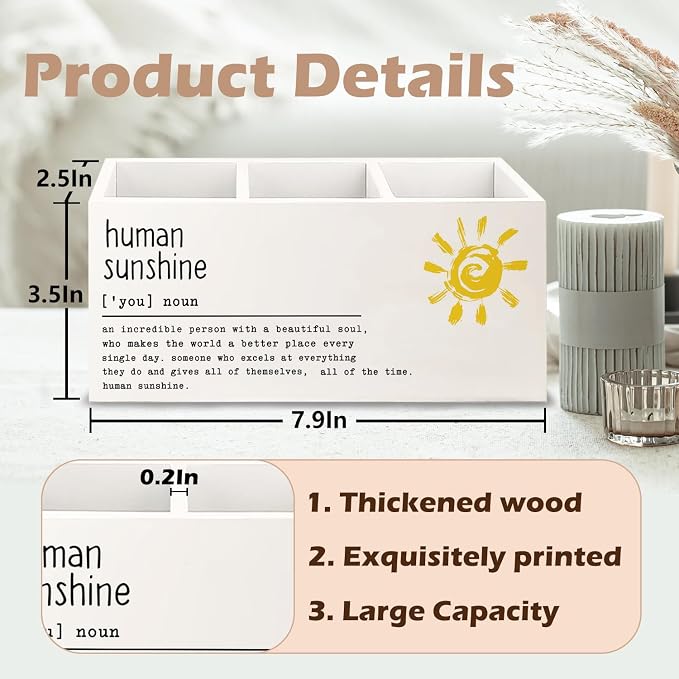 Inspirational Human Sunshine Wooden Pen Pencil Holder for Office Desk Accessories, Motivational Gifts for Women, Encouragement Gifts Makeup Brush Toothbrush Holder Organizer