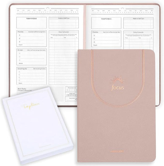 ADHD Daily Planner for Neurodivergent Adults – Premium Leather Productivity & Task Management Planner with Guided Focus Pages, 170gsm Paper, Gold Foiling & Gift Box – Undated Organizer | A5 (Nude)