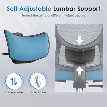 Soohow Ergonomic Office Chair, Mesh Home Desk Chair with Armrest, High Back Office Chair with Adjustable Lumbar Support and Headrest, Comfy Recling Swivel Chair for Home and Office, Black & Navy