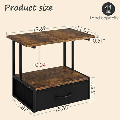 Masupu Printer Stand for Desk, Printer Table with Fabric Storage Drawer, 2 Tier Desktop Shelf, Multi-Purpose Desk Organizer for Home Office, 3D Printer, Fax Machine, Scanner, Rustic Brown
