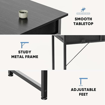 32" Small Gaming Desk with Drawers, Home Office Computer Writing Study Table with Storage Side Bag, Headphone Hook, and Adjustable Feet for Bedroom, Black