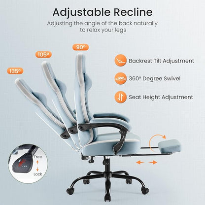 DUMOS Gaming Chair with Linkage Armrests, Video Game with Pocket Spring Cushion, Ergonomic Computer Silla Gamer Office Desk Chair with Footrest for Adults & Students, Blue