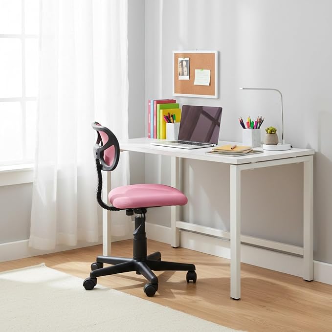 Small Mesh Desk Chair, Armless Low-Back Student Study Task Chair Ergonomic Sylish Swivel Adjustable Rolling Seating for Small Spaces Home Office Bedroom Study, Pink