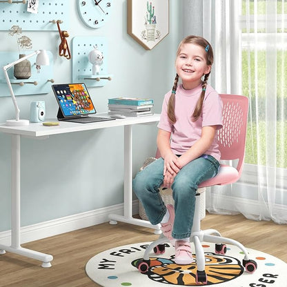 Giantex Kids Desk Chair, Adjustable Children Study Chair, Swivel Armless Mesh Task Office Chair, Computer Desk Chair with Adjustable Height & Lumbar Support, Pink