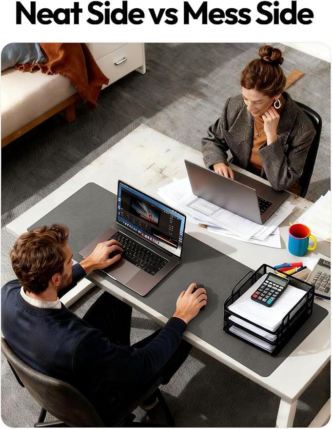 YSAGi Leather Desk Protector, Office Mat, Large Mouse Mat, Non-Slip PU Leather Blotter, Laptop Desk Mat, Waterproof Writing Pad for Office and Home(Dark Grey, 63" x 17.2")