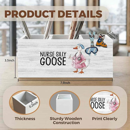 Funny Goose Nurse Office Pencil Pen Holder for Desk Organizer, Nursing Week Gifts, Nurse Appreciation Gifts, Gift for Nurses Female Women Wooden Box Decorations for Office Desk Tabletop Decor