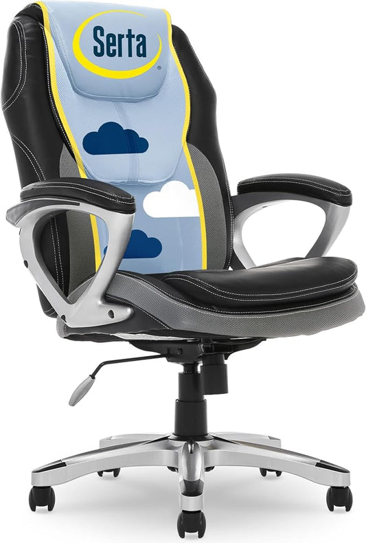 Serta Amplify Executive Office Chair with Faux Leather and Mesh, Adjustable Ergonomic Comfy Seat with Lumbar Support, Modern Computer DeskChairs, Swivel Rolling Wheels, Gray