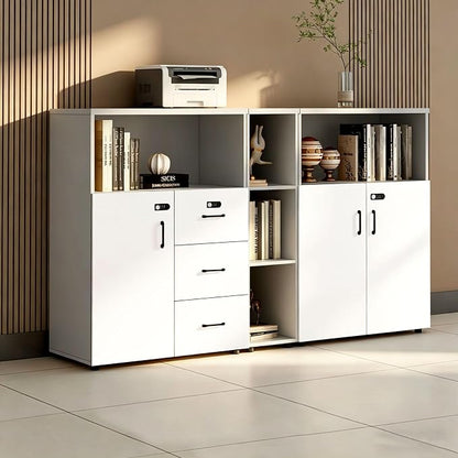 File Cabinet with Password Lock, Wood Lateral Filing Cabinet for Letter/A4 Files, 3 Drawer with Door, Printer Stand with Open Shelves for Home Office