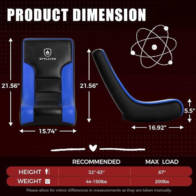 GTPLAYER Floor Rocker Gaming Chair, Adjustable Angle Limiter, Ultra Lightweight Ergonomic Floor Game Seat, Stable Rocking Design for Gaming Relaxing Lounging, Blue & Black