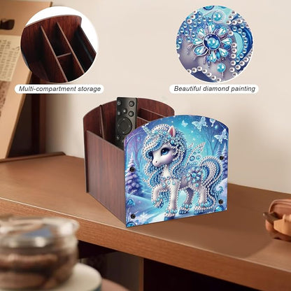 Diamond Painting Wooden Desk Organizer, DIY Diamond Art Storage Box, Crystal Rhinestones Art Kit for Desktop Ornament, Jewelry Box & Pen Holder with Winter Blue Fantasy Design