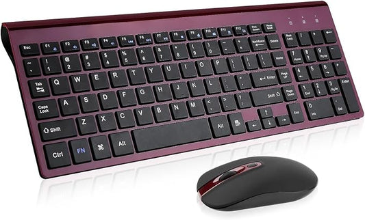 cimetech Wireless Keyboard and Mouse Combo, Compact Silent Ergonomic Scissor Switch Keyboard and Optical Mouse Set, 2.4G Lag-Free Cordless Keyboard Mice for Computer, Mac, Laptop, PC, Windows - Red