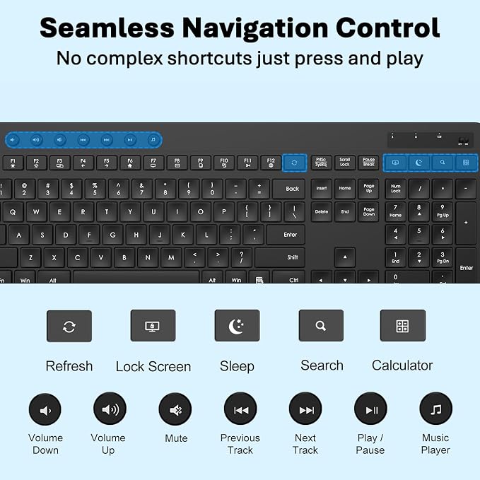 Wireless Keyboard and Mouse Combo, Full-Size Ergonomic Computer Set with Palm Rest, Lag-Free 2.4G USB Cordless Quiet Typing, Silent Click, Auto-Sleep for PC, Mac, Laptop, Windows (Black)