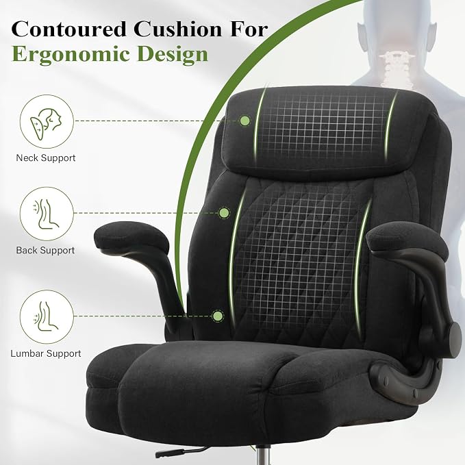 Drafting Chair Tall Office Chair for Standing Desk, Ergonomic Tall Desk Chair with Adjustable Foot Ring, Flip-Up Armrests, Lumbar Support, Comfortable Fabric Seat – Ideal for Home and Office Use