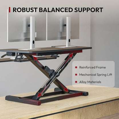 SANODESK 36" Standing Desk Converter, Smooth Mechanical Spring Effortless Lift Sit-Stand Riser for Dual Monitors, Heavy Duty Workstation with Keyboard Tray, Walnut