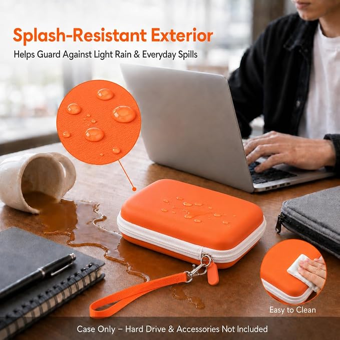 Case Compatible with LaCie Rugged Mini 1TB/ 2TB/ 4TB/ 5TB External Hard Drive Portable HDD, Storage Holder for Hard Drives for Mac and PC Computer & USB 3.0 2.0 Cable SD Cards (Tangerine)